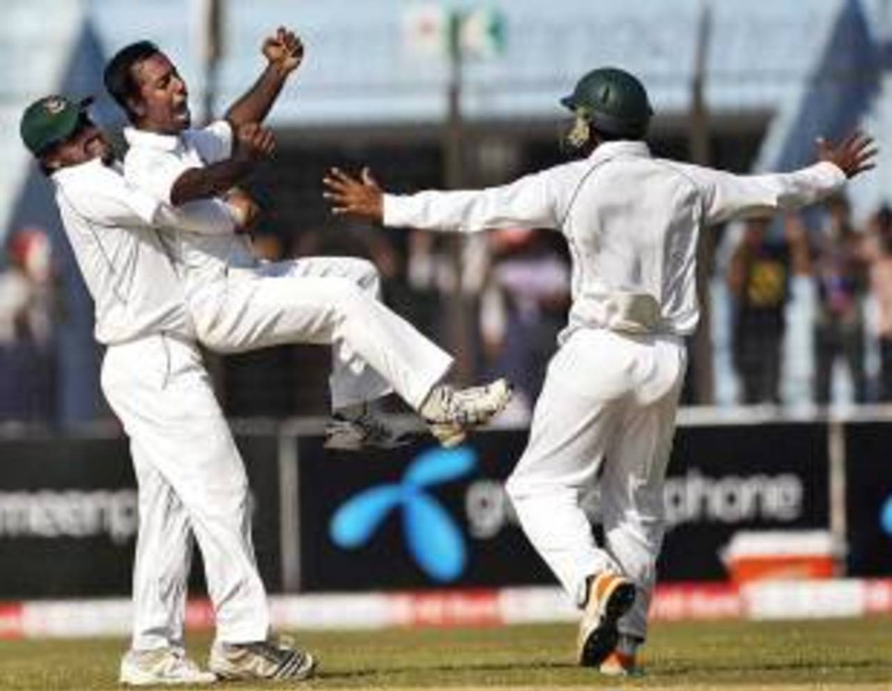 Elias Sunny celebrates his maiden Test wicket, Bangladesh v West Indies, 1st Test, Chittagong, 4th day, October 24, 2011