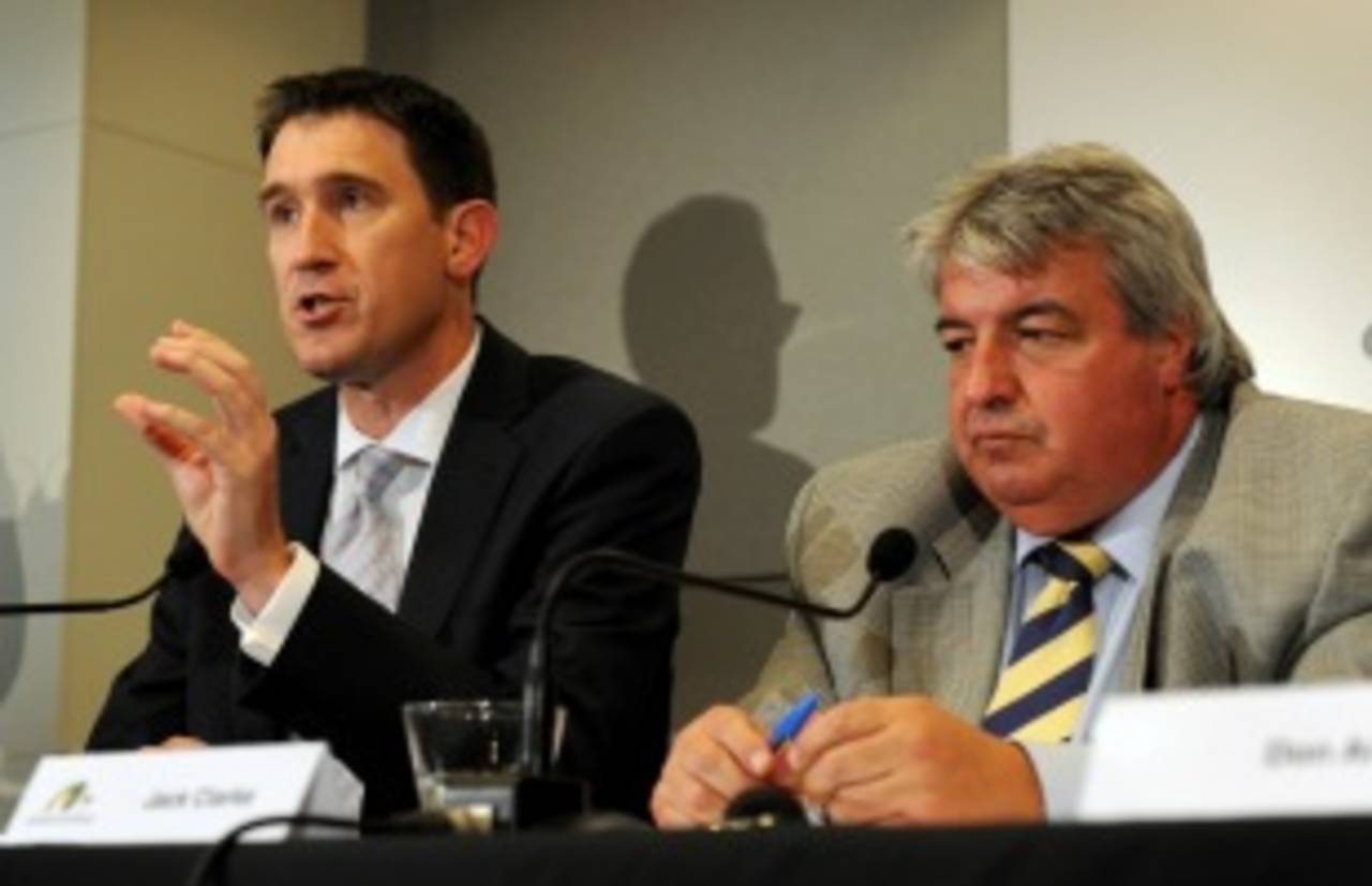 CA CEO James Sutherland and chairman Jack Clarke discuss the Argus review, Melbourne, August 19, 2011