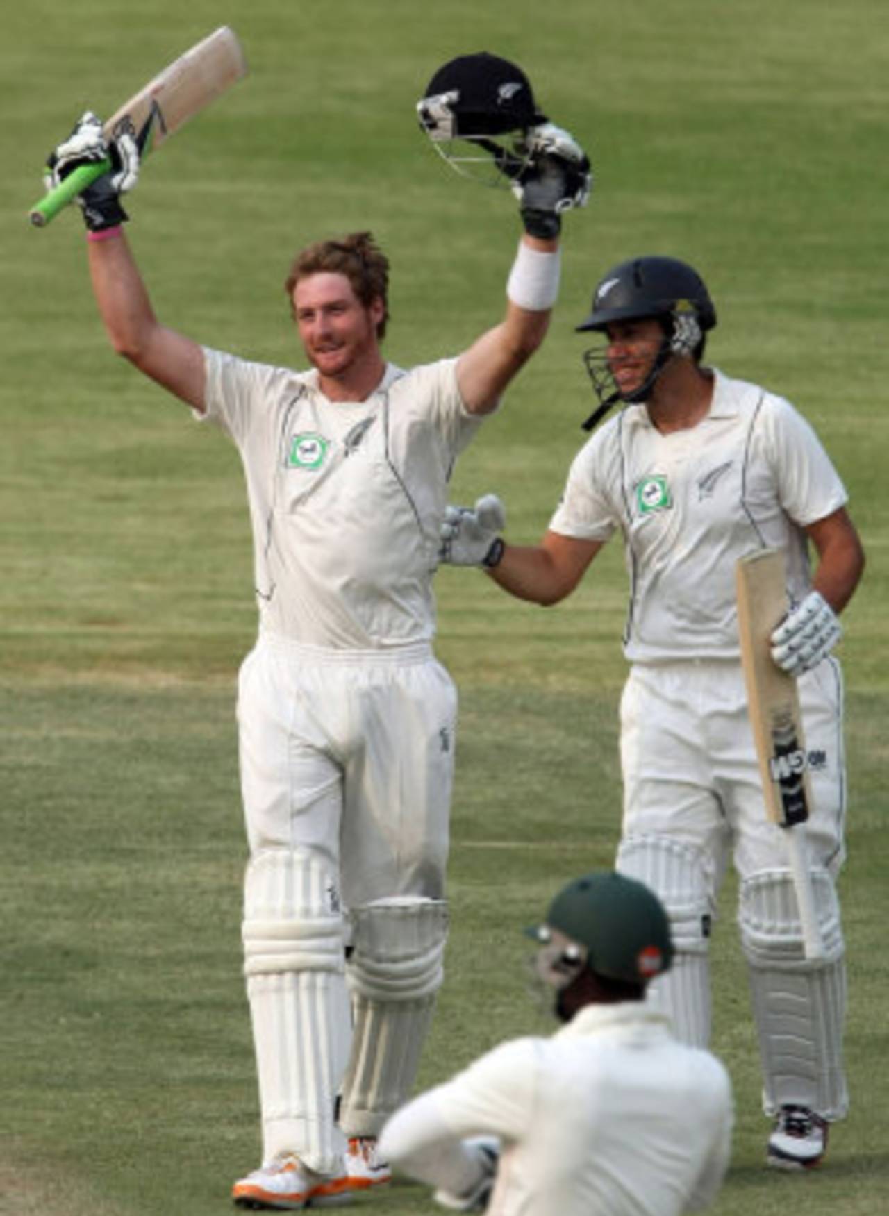 Martin Guptill acknowledges the applause for his second Test century, Zimbabwe v New Zealand, only Test, Bulawayo, 1st day, November 1, 2011