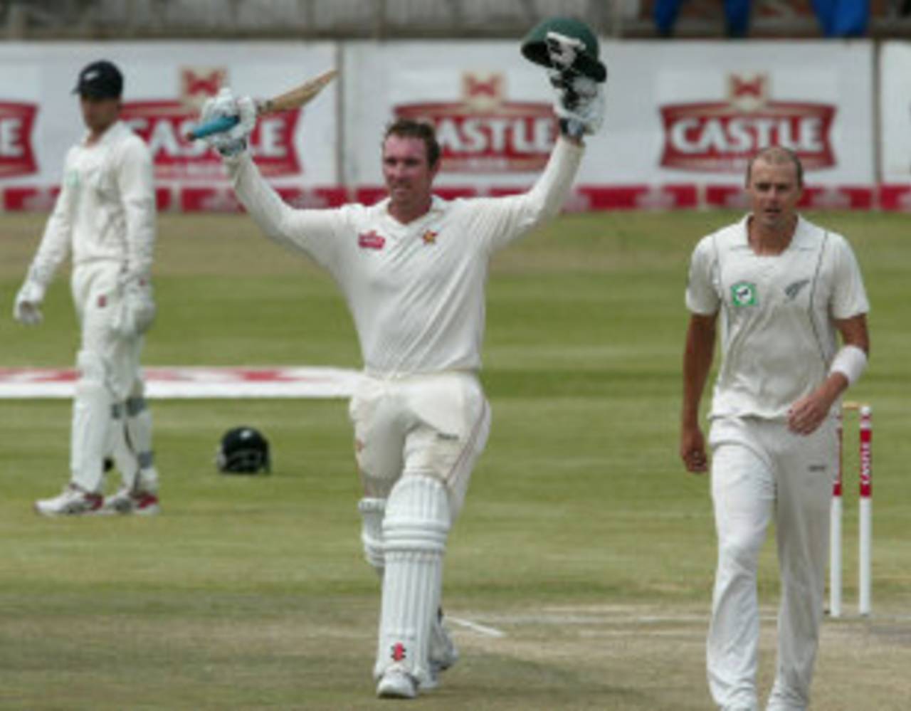 Brendan Taylor celebrates his century, Zimbabwe v New Zealand, only Test, Bulawayo, 5th day, November 5, 2011