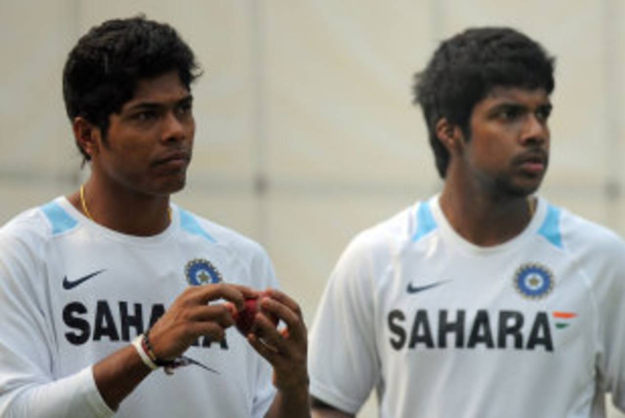 Umesh Yadav and Varun Aaron at a training session, New Delhi, November 5, 2011