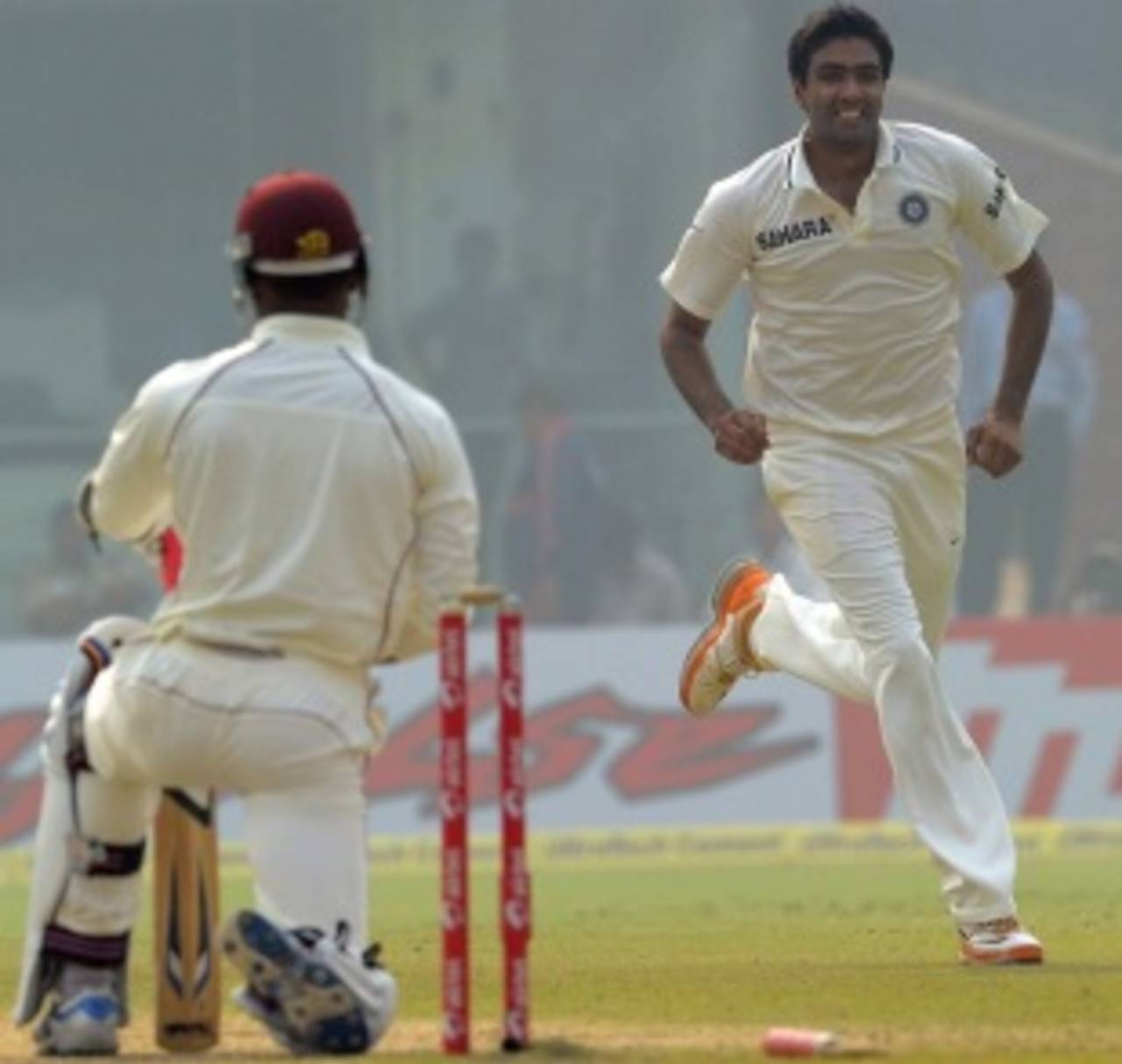 R Ashwin bowled Marlon Samuels, India v West Indies, 1st Test, New Delhi, 3rd day, November 8, 2011