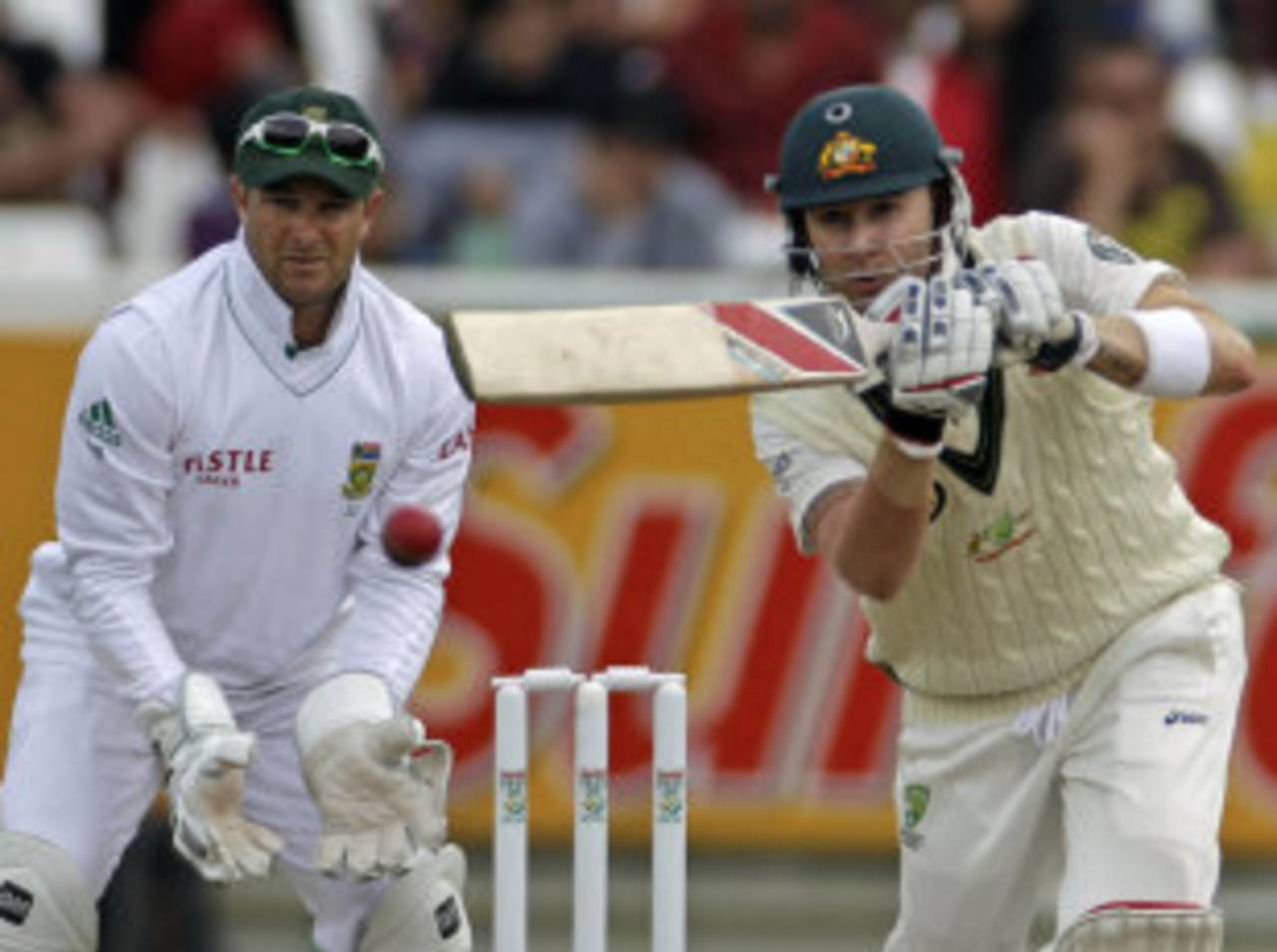 Michael Clarke picks a gap, South Africa v Australia, 1st Test, Cape Town, 1st day, November 9, 2011