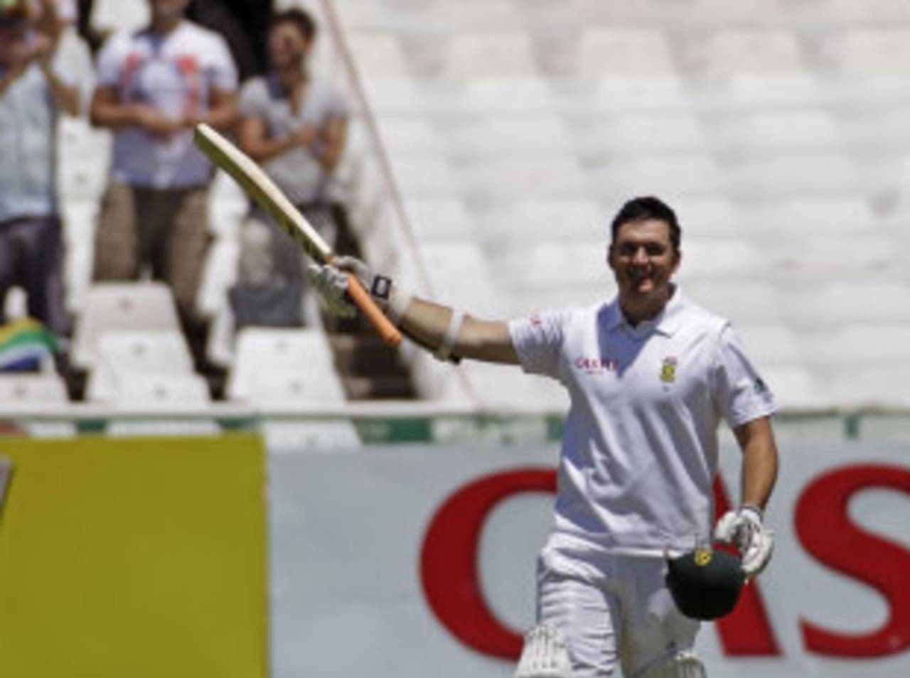 Graeme Smith is all smiles after completing his ton, South Africa v Australia, 1st Test, Cape Town, 3rd day, November 11, 2011