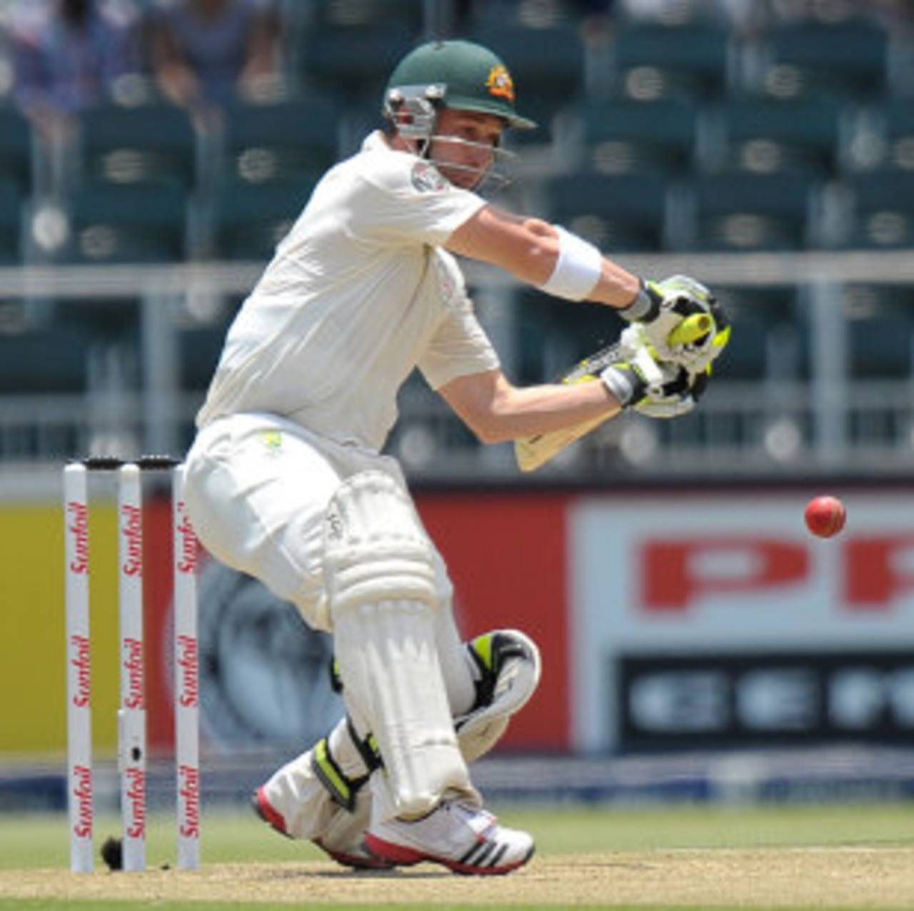 Phil Hughes prepares to cut, South Africa v Australia, 2nd Test, Johannesburg, 2nd day, November 18, 2011