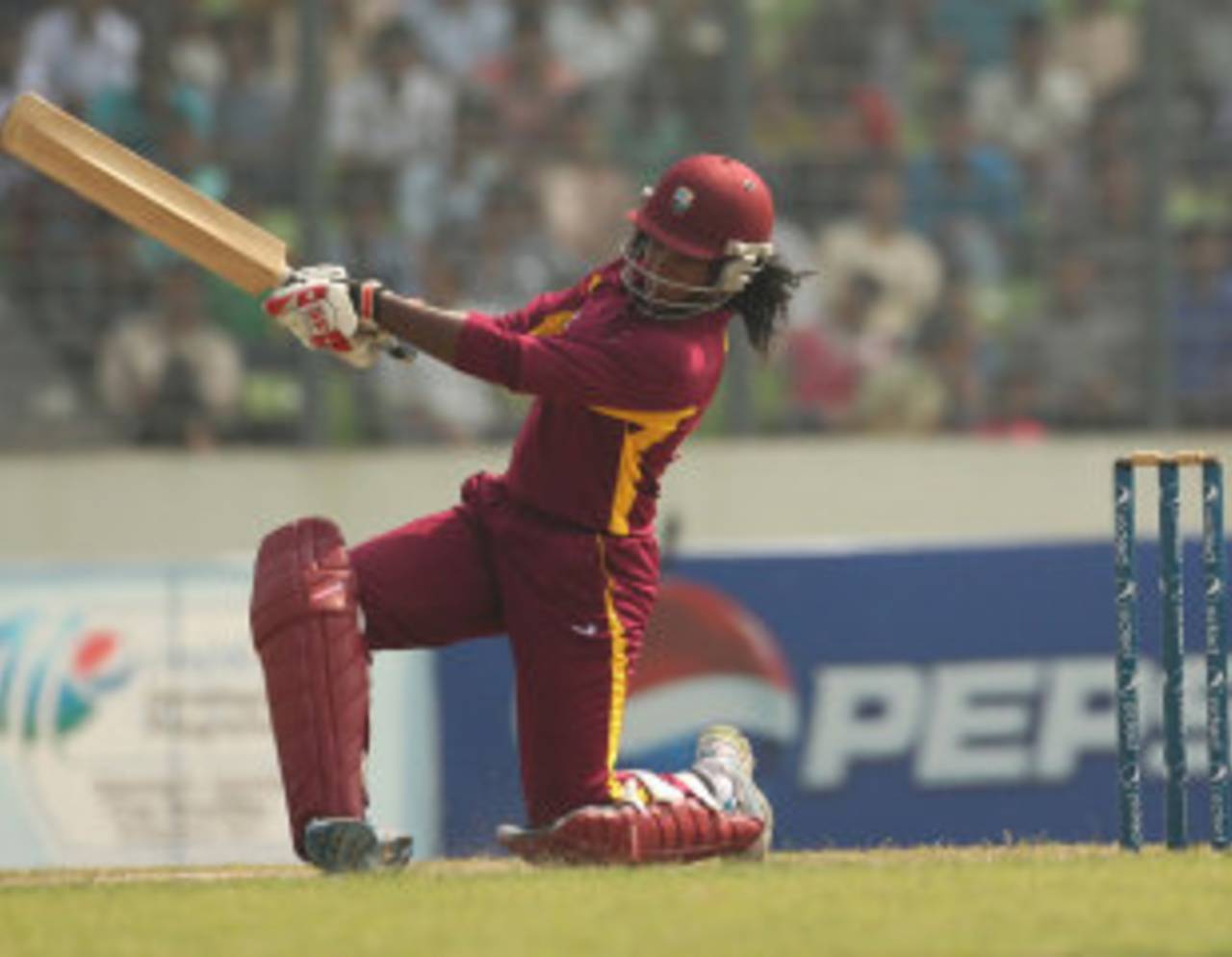 Stacy-Ann King hits one of three sixes, West Indies v Bangladesh, women's 50-over match, Mirpur, Women's World Cup Qualifier, November 20, 2011 