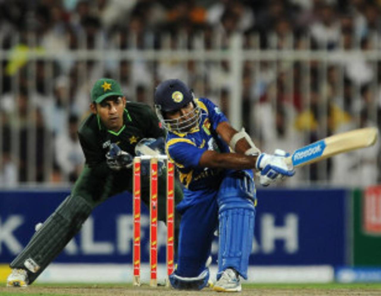 Mahela Jayawardene plays a slog-sweep, Pakistan v Sri Lanka, 4th ODI, Sharjah, November 20, 2011