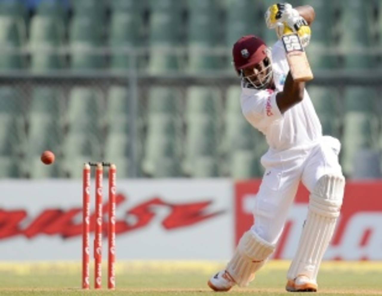Kirk Edwards drives during his innings of 86, India v West Indies, 3rd Test, Mumbai, 2nd day, November 23, 2011