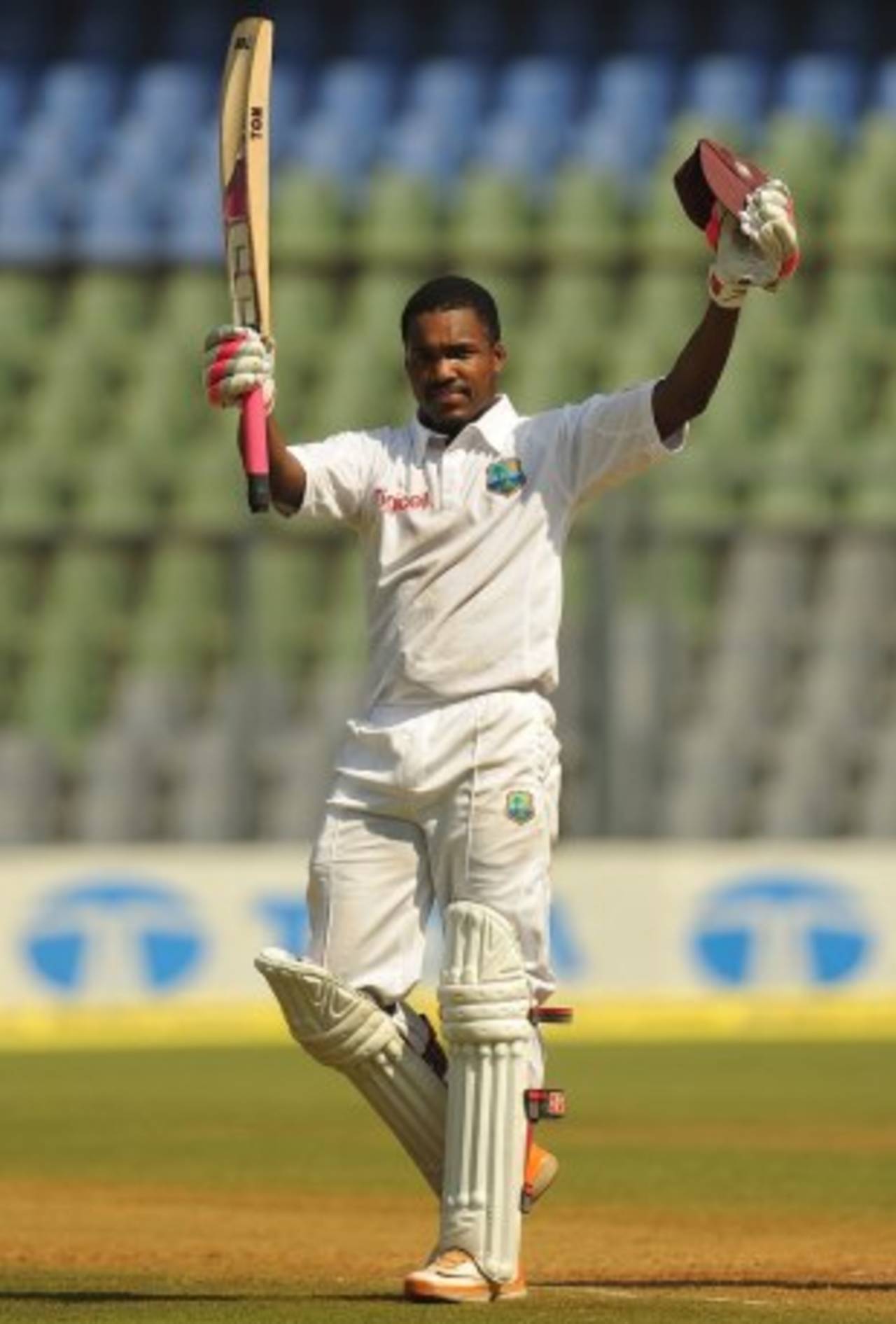 Darren Bravo reached his century on the second morning, India v West Indies, 3rd Test, Mumbai, 2nd day, November 23, 2011