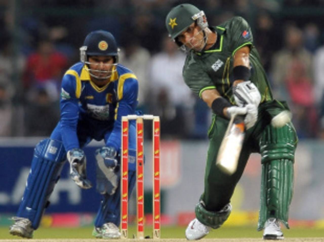 Misbah-ul-Haq smashes one on the leg side, Pakistan v Sri Lanka, Only T20I, Abu Dhabi, November 25, 2011
