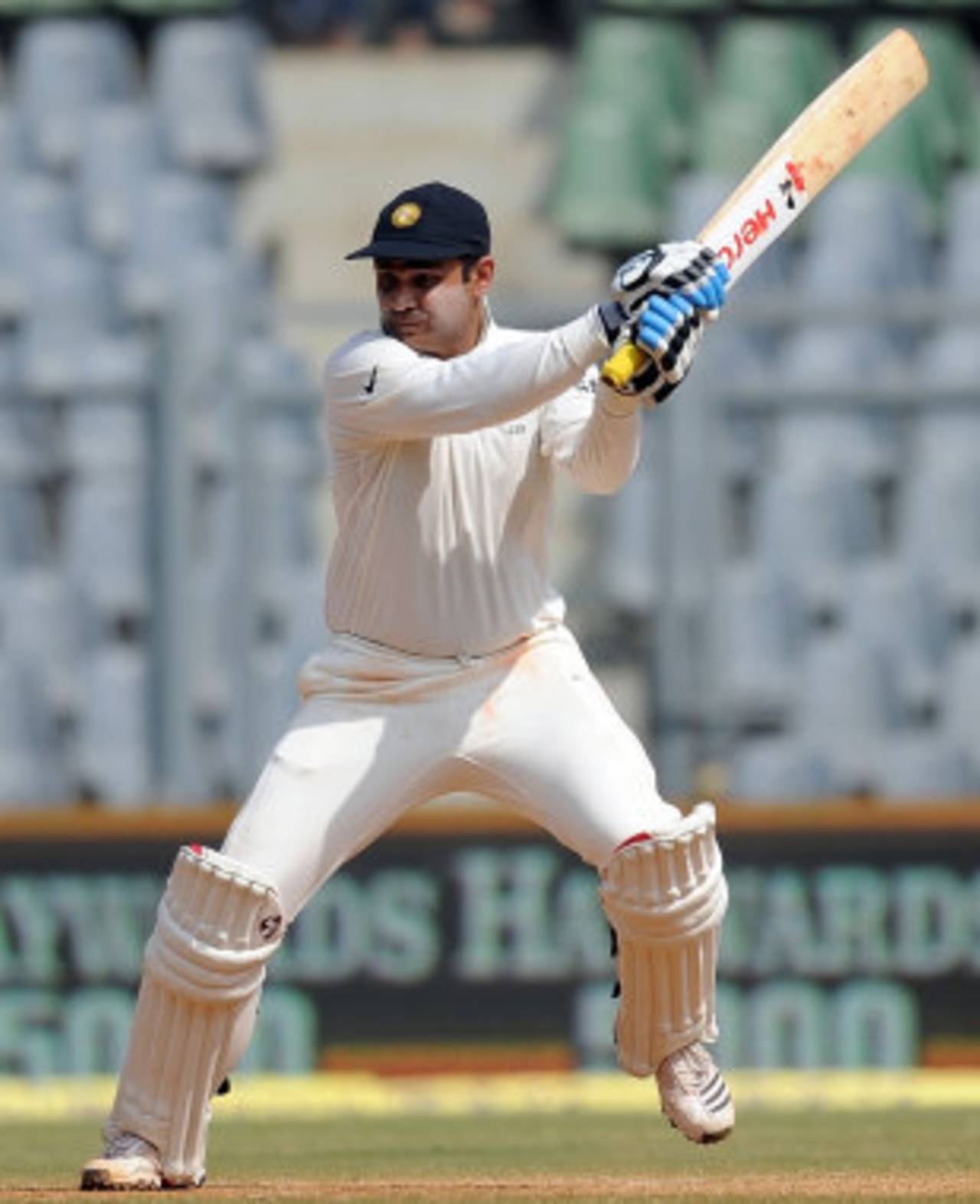 Virender Sehwag plays a cut shot, India v West Indies, 3rd Test, Mumbai, 5th day, November 26, 2011 