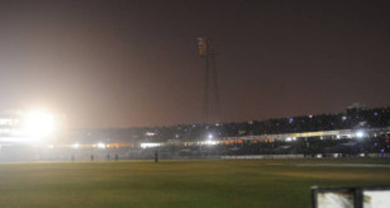 Play was halted when the floodlights failed at the Zahur Ahmed Chowdhury Stadium, Bangladesh v Pakistan, 3rd ODI, Chittagong, December 6, 2011 