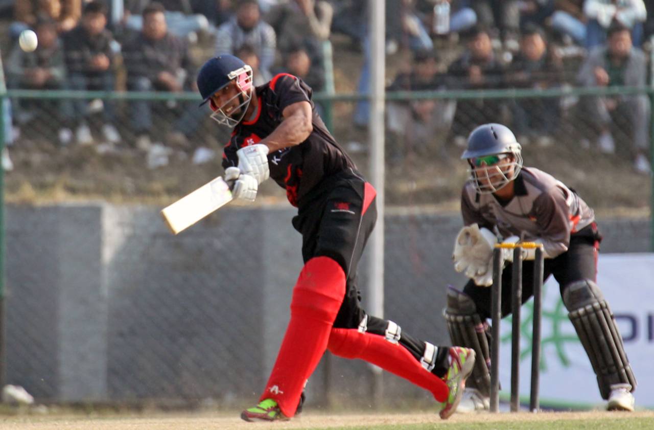 Irfan Ahmed blasts one of his five sixes in his innings of 70 off 42 balls against UAE at the ACC Twenty20 Cup 2011 in Kathmandu on 6th December 2011