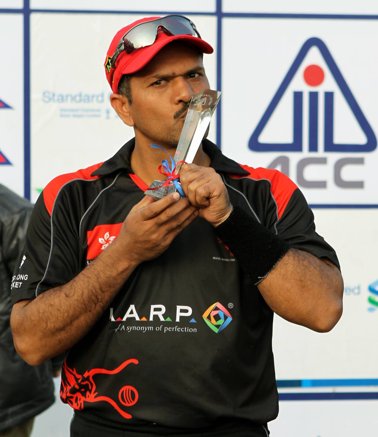 How sweet it is - Moner Ahmed picks up his third Man of the Match award for a brilliant 76* against Oman to take Hong Kong into the ACC T20 Cup 2011 final