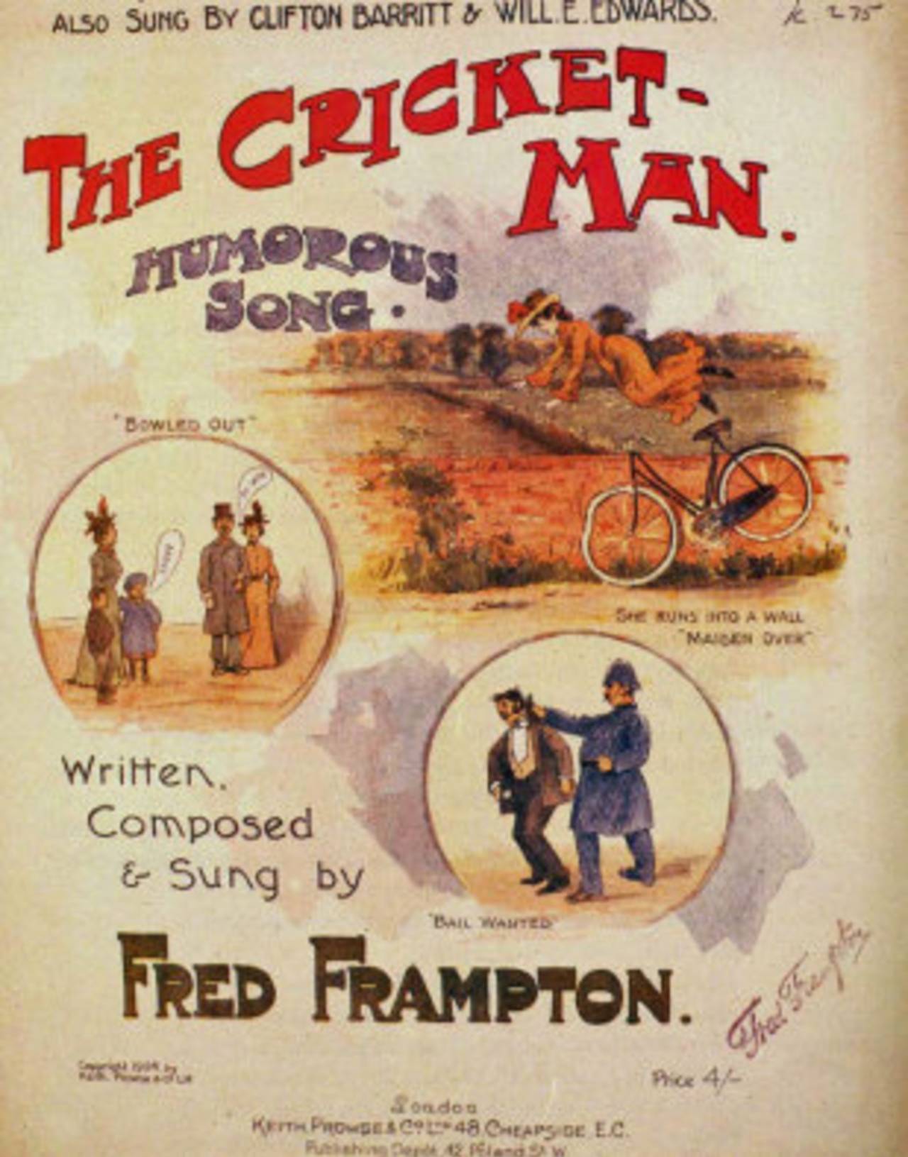 Cover image of the 1904 single titled "The Cricket Man"
