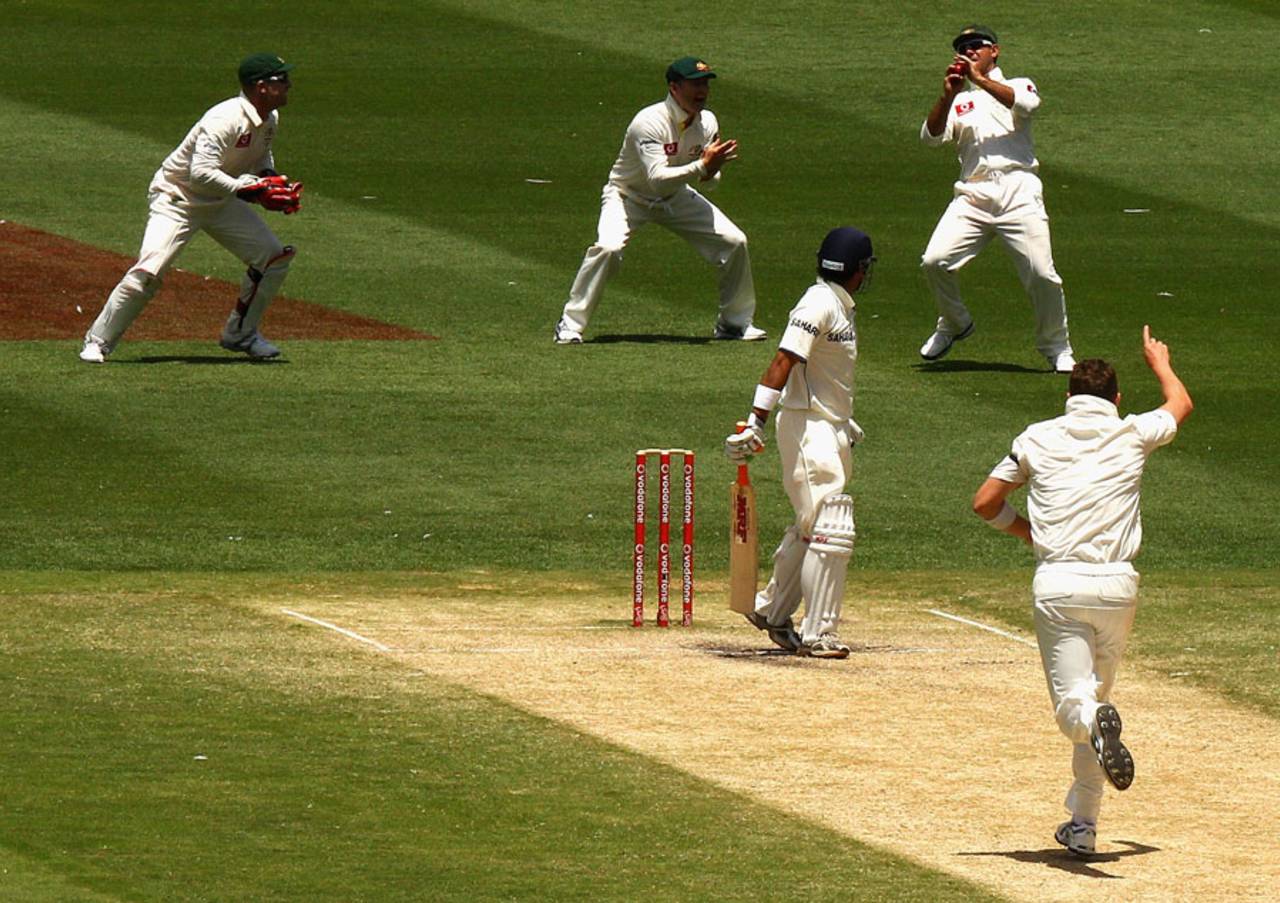 Gautam Gambhir is caught in the slip cordon, Australia v India, 1st Test, Melbourne, 4th day, December 29, 2011