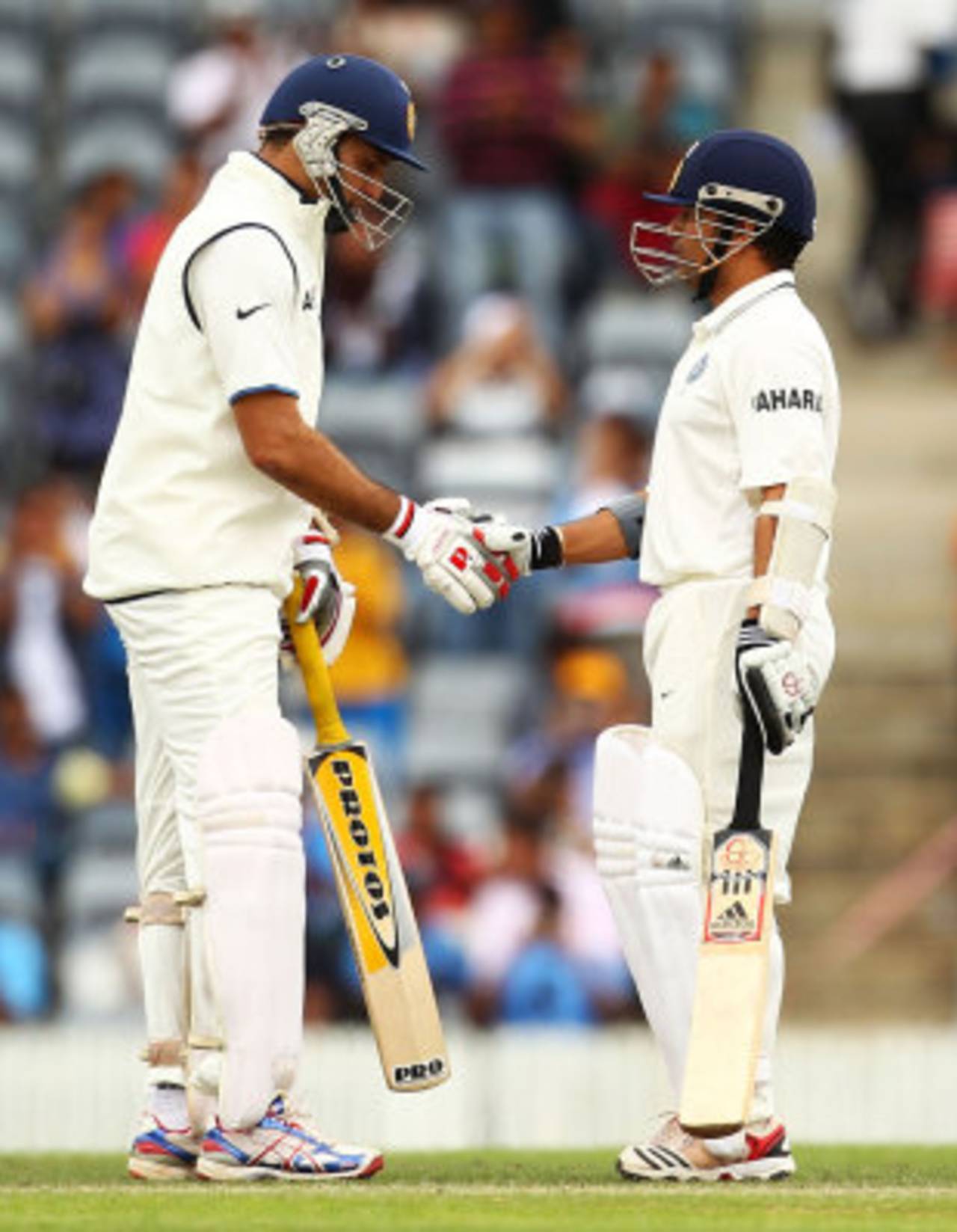 VVS Laxman has a chat with Sachin Tendulkar, Cricket Australia Chairman's XI v Indians, Canberra, 2nd day, December 16, 2011