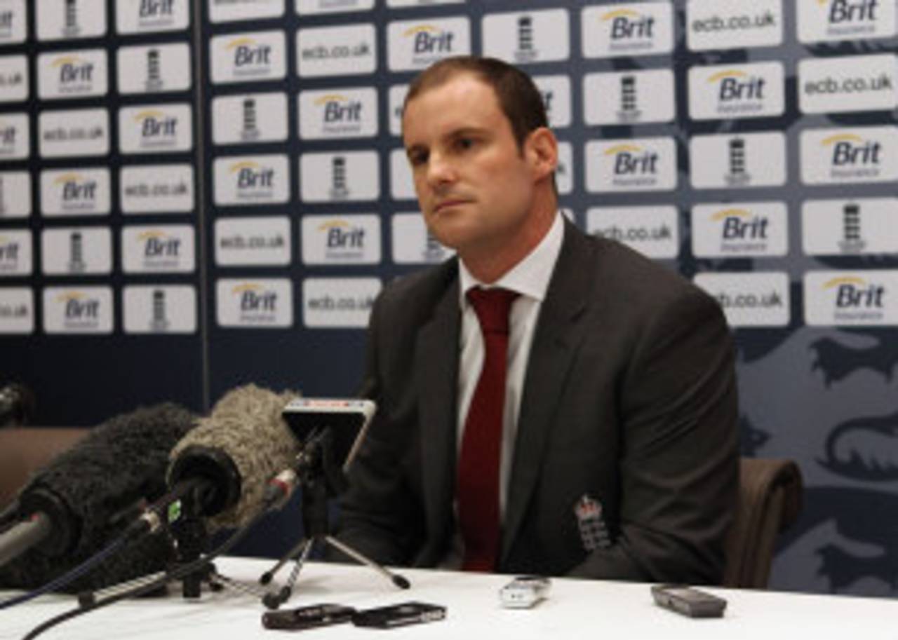 Andrew Strauss speaks to the media before leaving for UAE, Heathrow, January 2, 2012