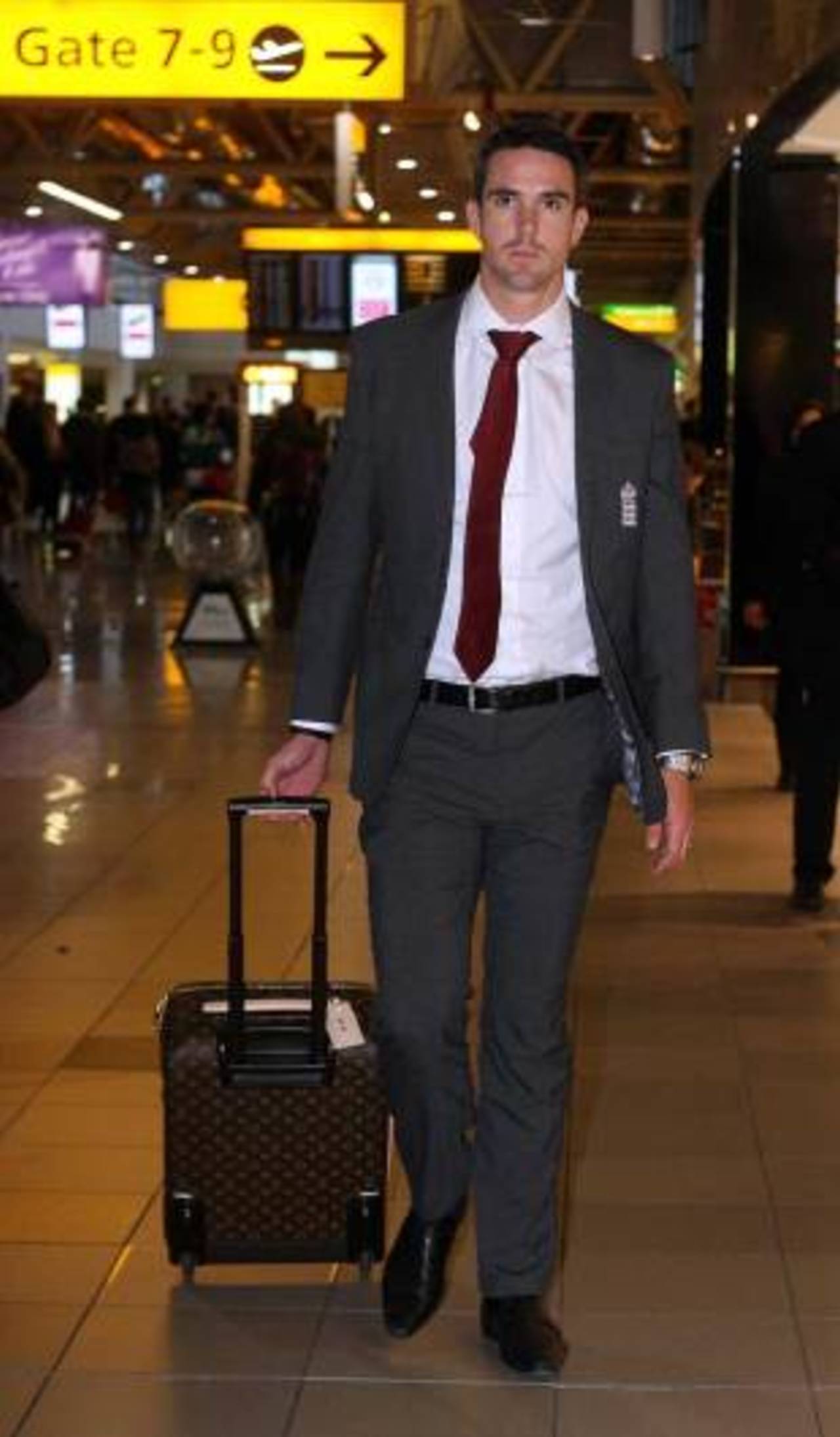 Kevin Pietersen was looking serious as he resumed the touring life, Heathrow, January 2, 2012