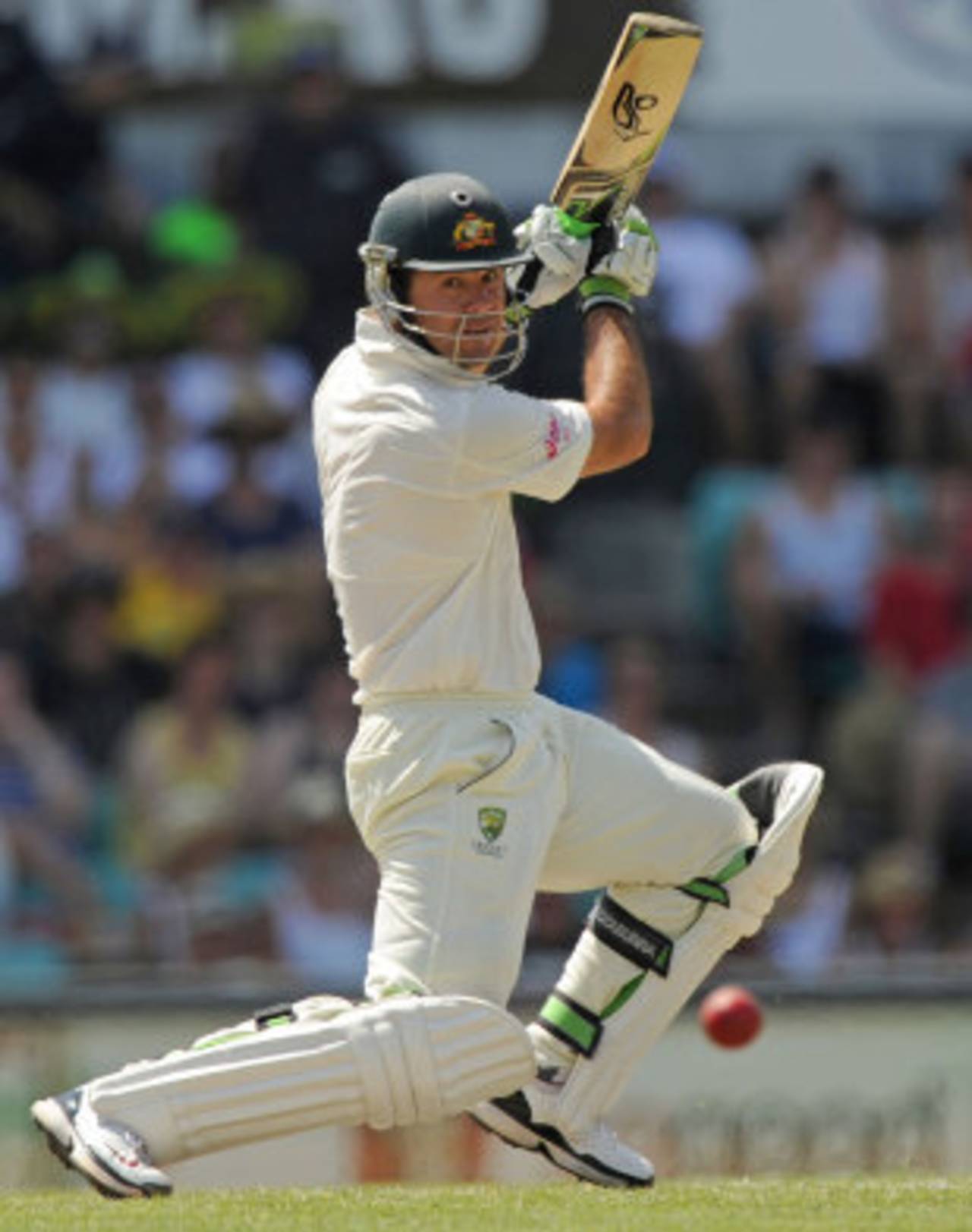 Ricky Ponting leans in to a drive, Australia v India, 2nd Test, Sydney, 2nd day, January 4, 2012