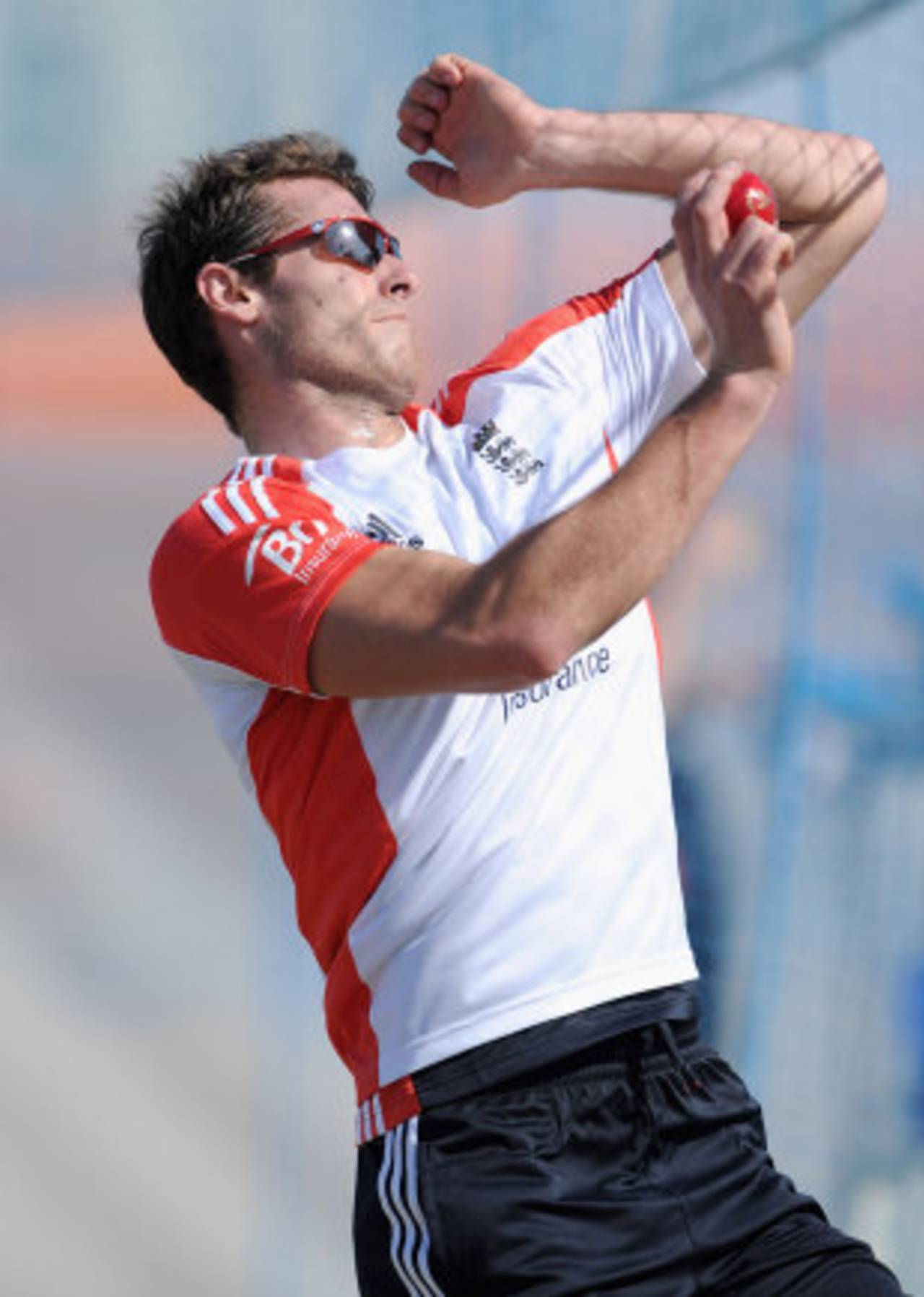 Chris Tremlett gets into the groove during England's first training session, Dubai, January 4, 2012