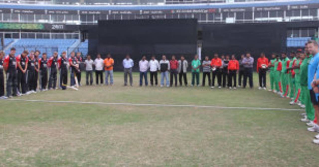 The England Lions and Bangladesh A teams pay respect to Manzur Ahmed, 2nd unofficial ODI, Chittagong, January 10, 2012