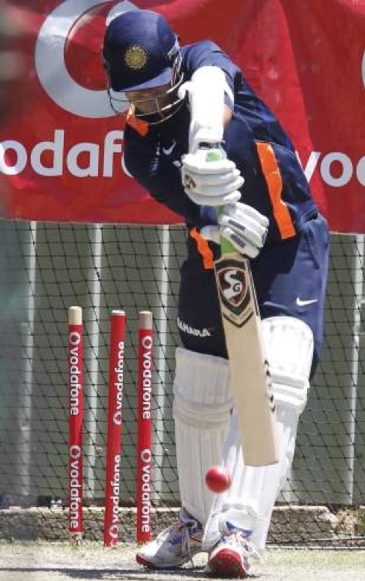 Rahul Dravid bats during a net session at the WACA, Perth, January 11, 2012