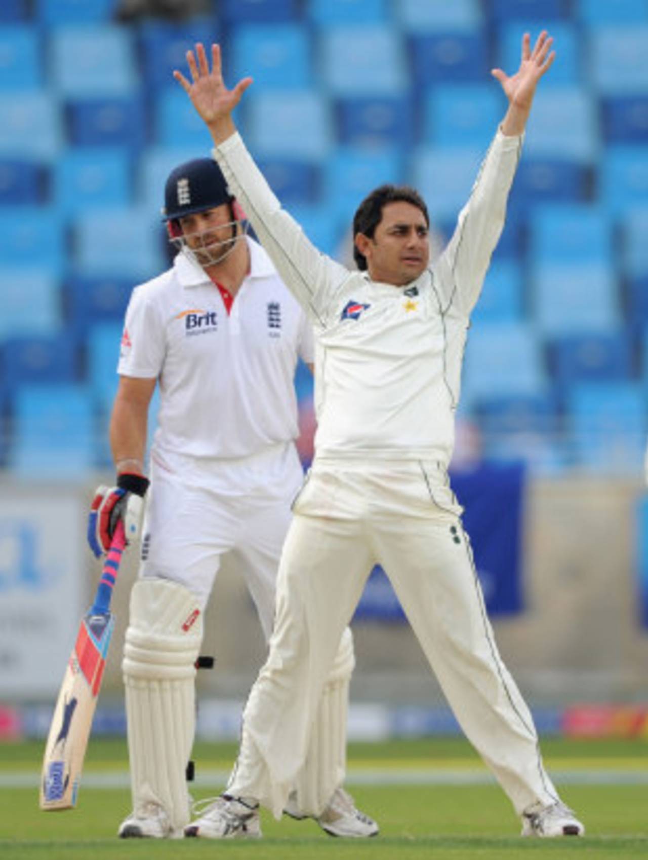 Saeed Ajmal celebrates his seventh wicket, Pakistan v England, 1st Test, Dubai, 1st day, January 17, 2012