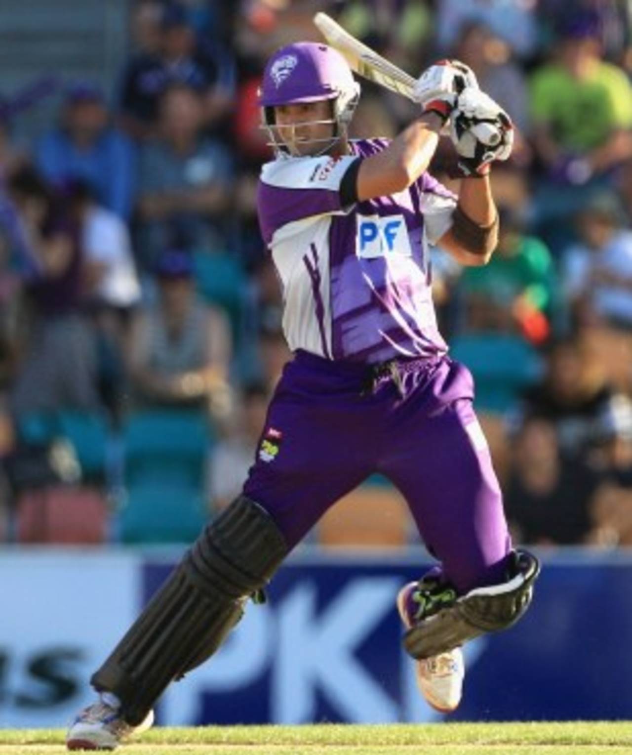 Owais Shah cuts during his 49 off 30 balls, Hobart Hurricanes v Melbourne Renegades, BBL, Hobart, January 18, 2012