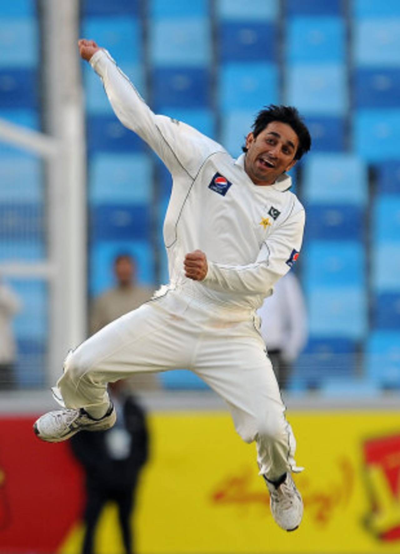 Saeed Ajmail was delirious with his 10 wickets in the match, helping Pakistan to a big victory, Pakistan v England, 1st Test, Dubai, 3rd day, January 19, 2012