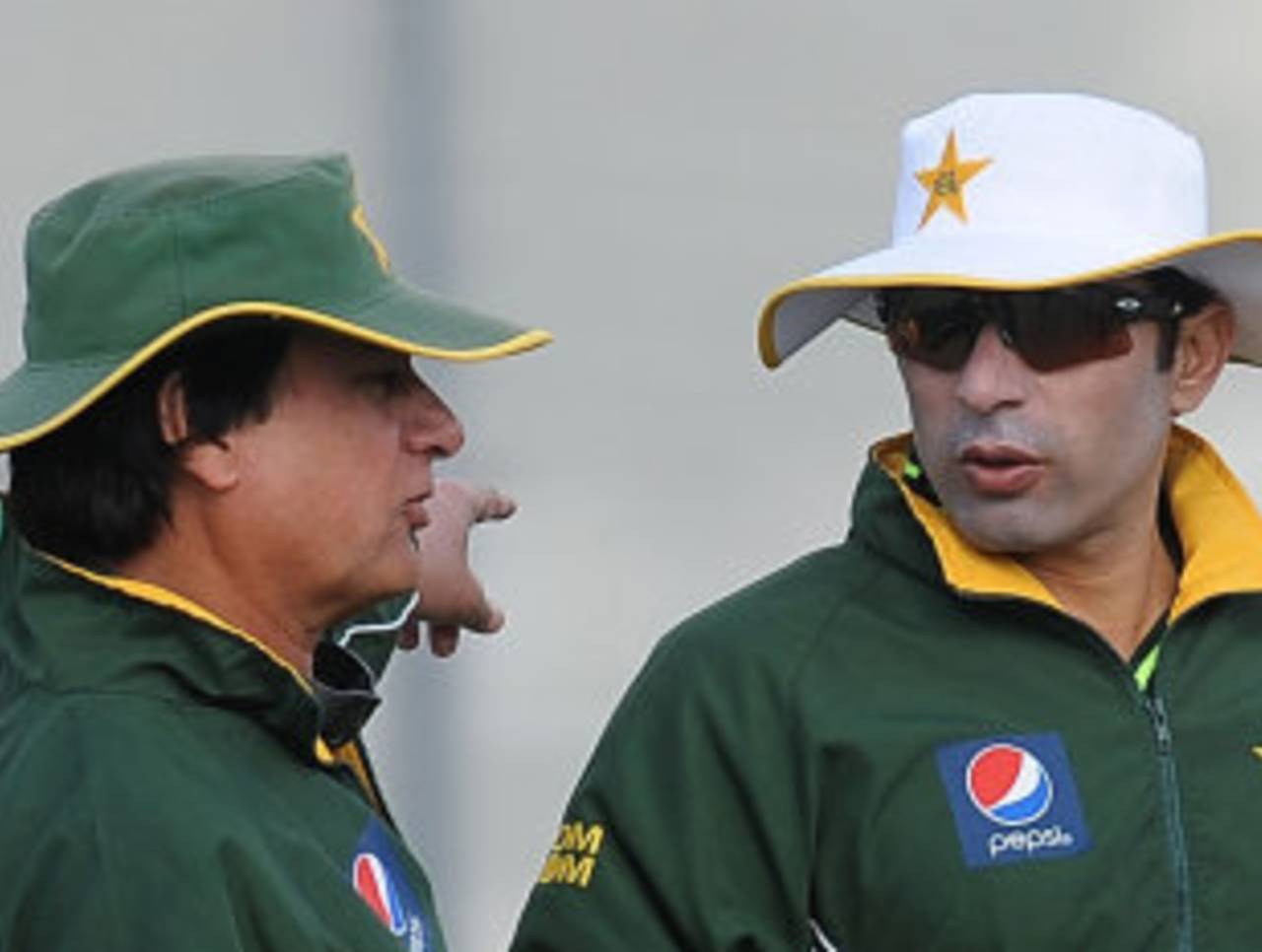 Mohsin Khan has a chat with Misbah-ul-Haq during a training session, Dubai, January, 21, 2012