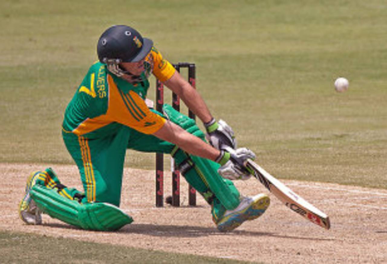 AB de Villiers moves across to play an audacious lap shot, South Africa v Sri Lanka, 5th ODI, Johannesburg, January 22, 2012