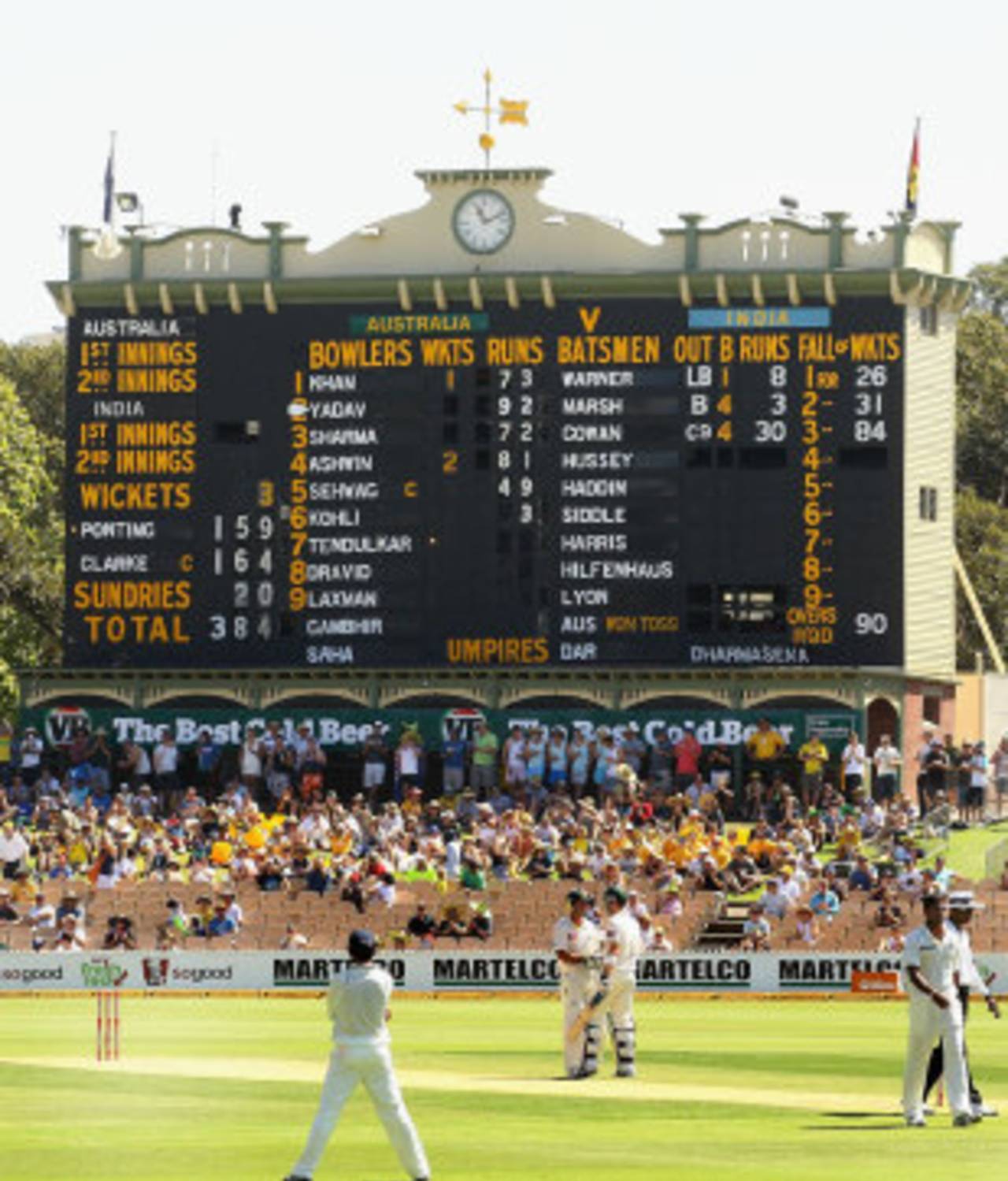 The old scoreboard at the Adelaide Oval, Australia v India, 4th Test, Adelaide, 2nd day, January 25, 2012