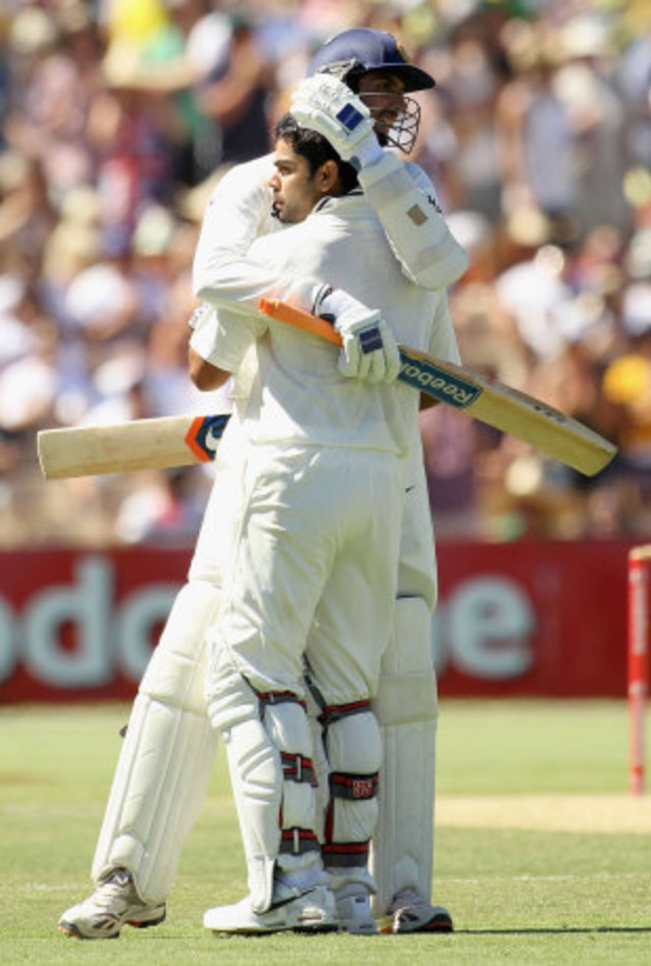 Virat Kohli gets a hug from Ishant Sharma after his century, Australia v India, 4th Test, Adelaide, 3rd day, January 26, 2012