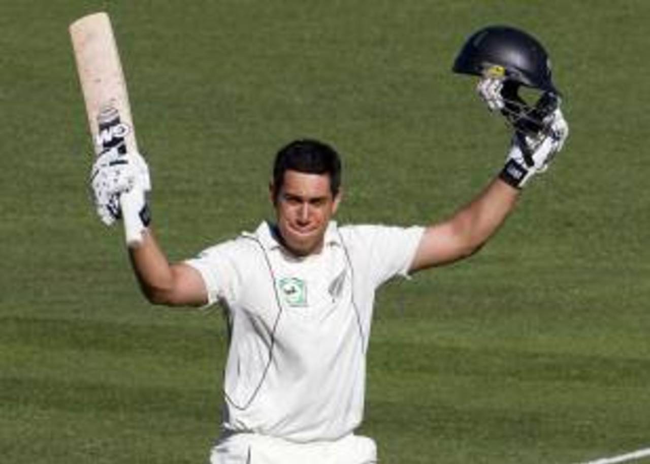 Ross Taylor celebrates his century, New Zealand v Zimbabwe, Only Test, Napier, 1st day, January 26, 2012