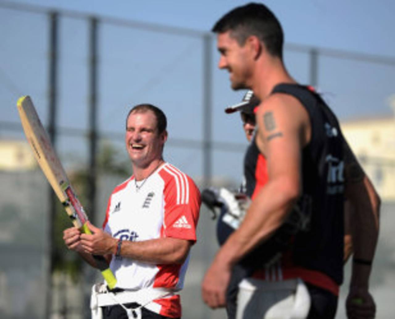 Andrew Strauss and Kevin Pietersen at a practice session, Dubai, January 31, 2012 