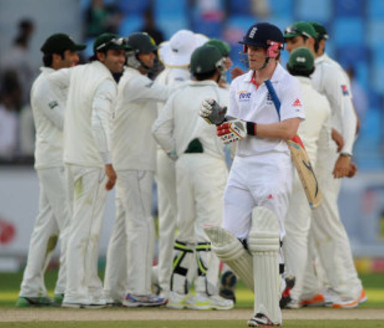 Eoin Morgan trudges back dejected after another failure, Pakistan v England, 3rd Test, Dubai, 1st day, February 3, 2012