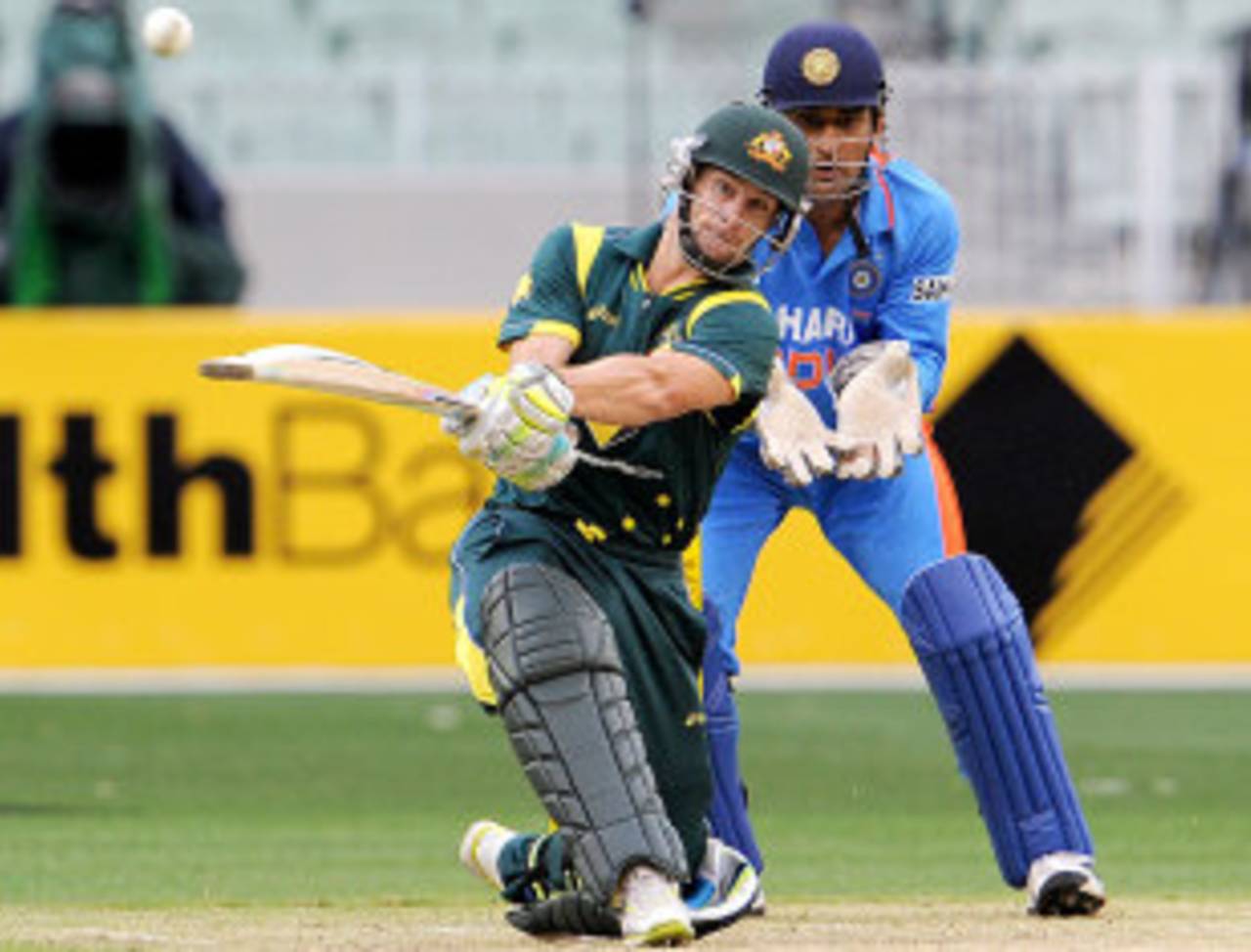Matthew Wade gets aggressive with the sweep, Australia v India, CB Series, 1st ODI, Melbourne, February 5, 2012