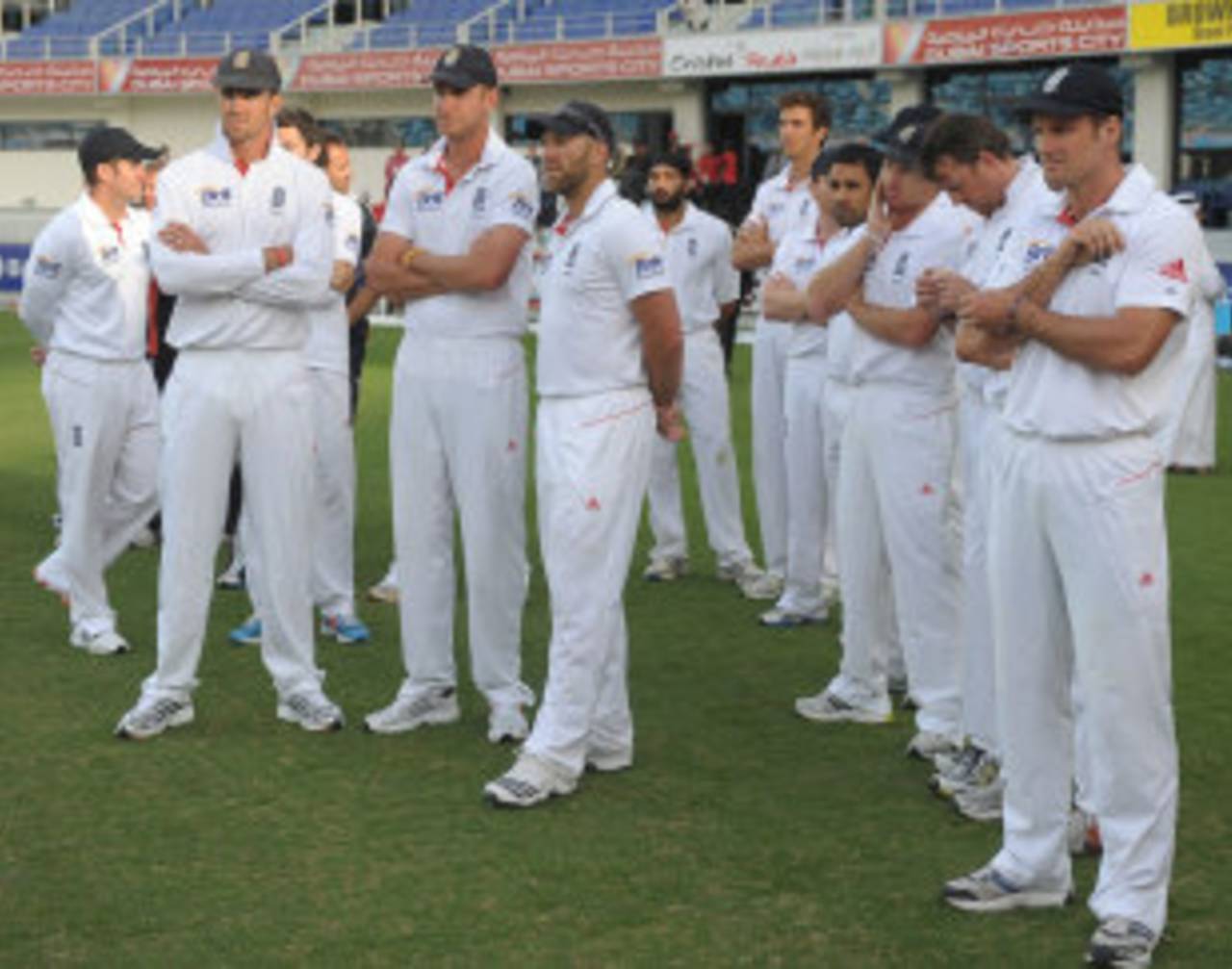 Glum faces in the England side following the whitewash, Pakistan v England, 3rd Test, Dubai, 4th day, February 6, 2012 