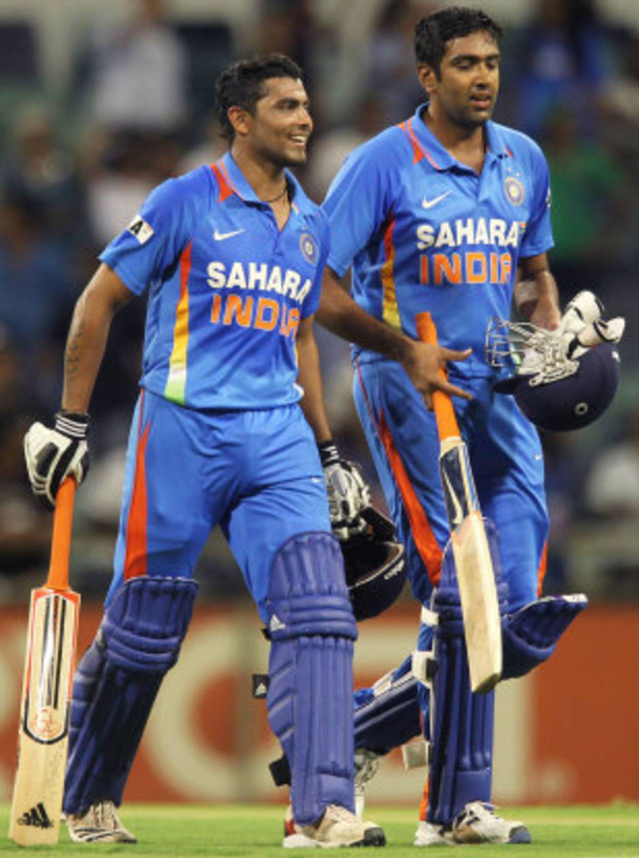Ravindra Jadeja and R Ashwin walk off after India's win, India v Sri Lanka, CB Series, 2nd ODI, Perth, February 8, 2012