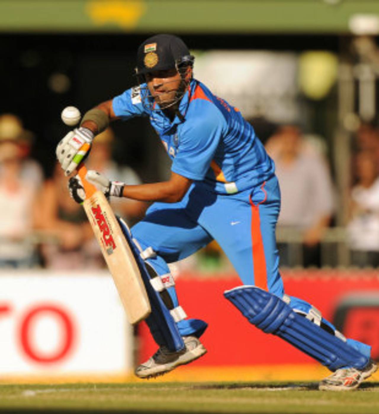 Gautam Gambhir bats on his way to a steady half-century, Australia v India, Commonwealth Bank Series, Adelaide, February 12, 2012
