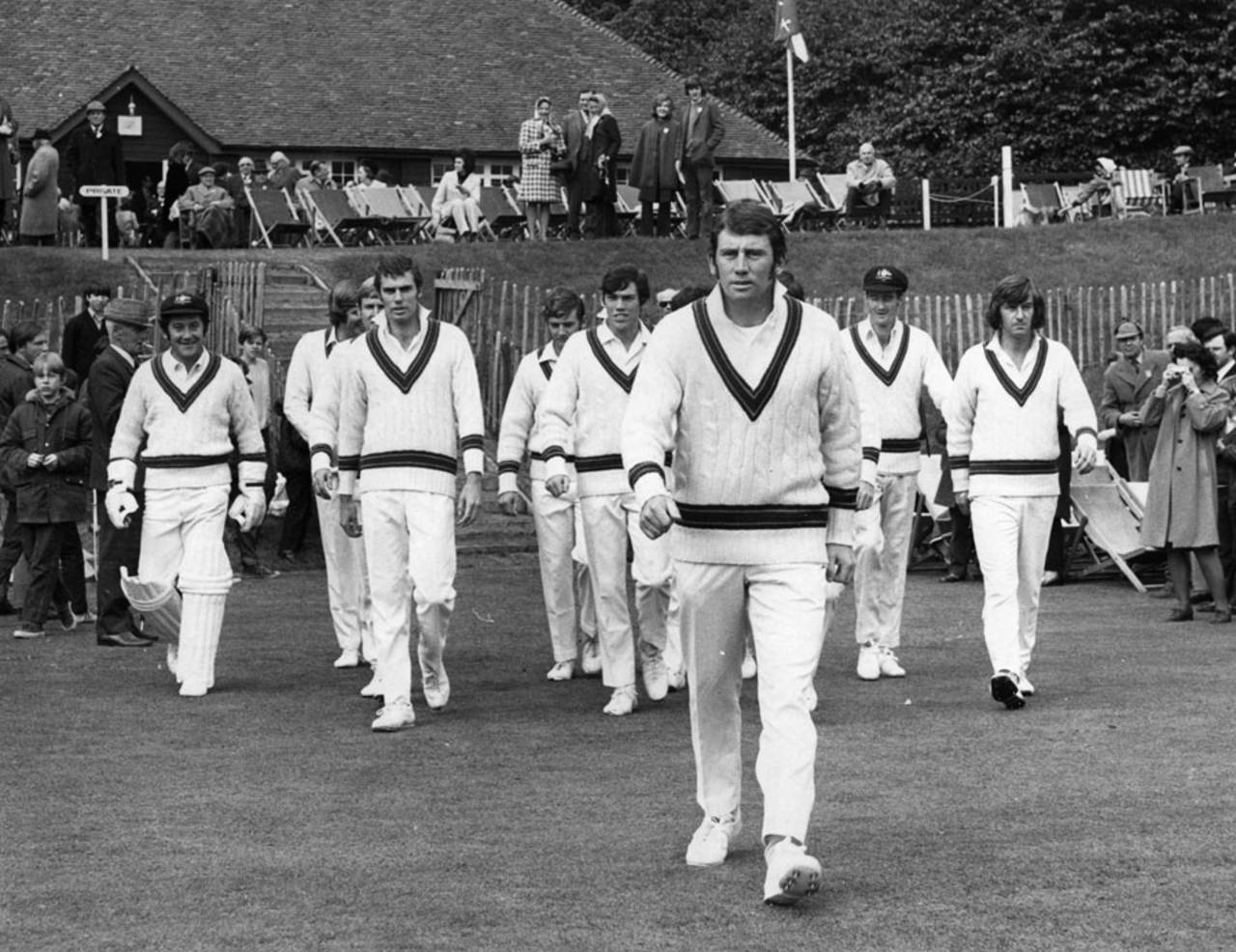 Ian Chappell leads the Australians out, Arundel, April 22, 1972