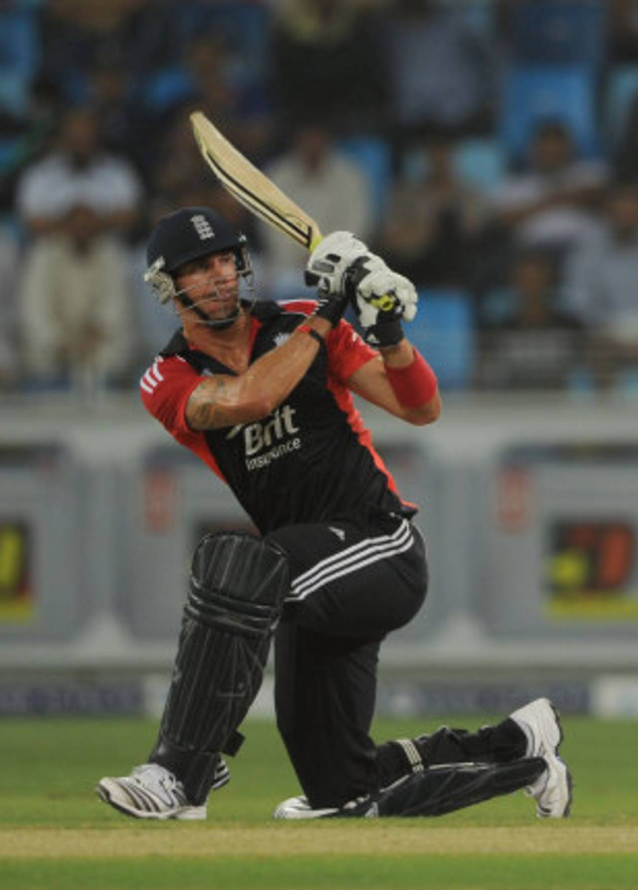 Kevin Pietersen gets down on one knee to play a shot, Pakistan v England, 3rd ODI, Dubai, February, 18, 2012