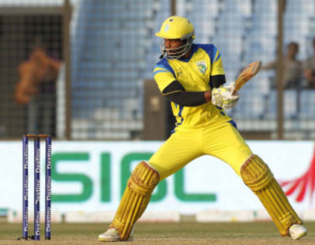 Marlon Samuels cuts on his way to a half-century, Barisal Burners v Duronto Rajshahi, BPL, Chittagong, February 20, 2012