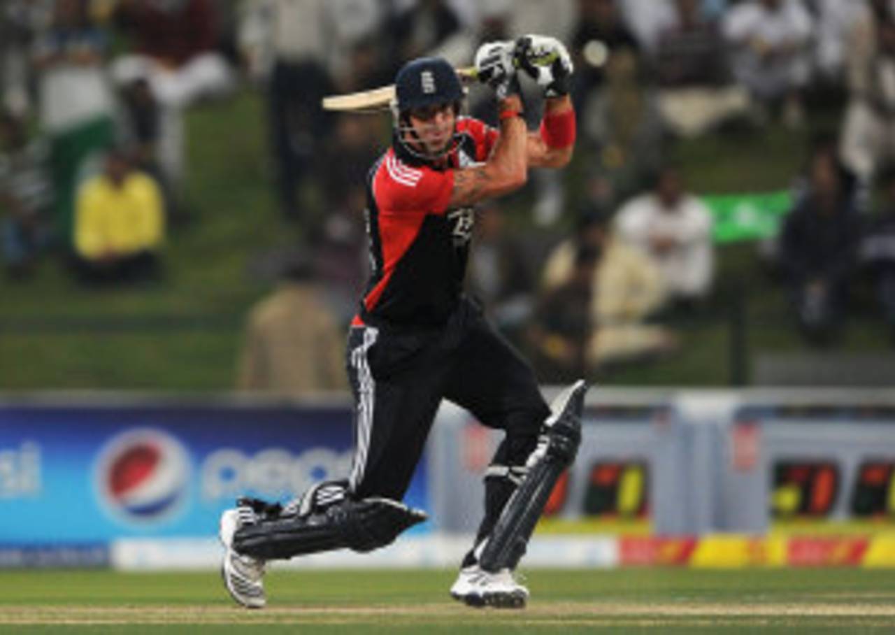 Kevin Pietersen batted throughout the innings for his 62, Pakistan v England, 3rd Twenty20, Abu Dhabi, February 27, 2012
