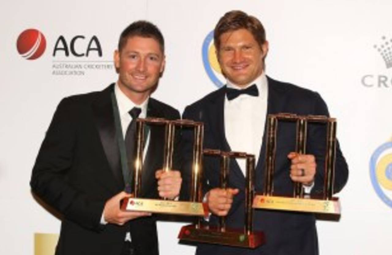 Michael Clarke and Shane Watson scooped the pool at Allan Border Medal night, Melbourne, February 27, 2012