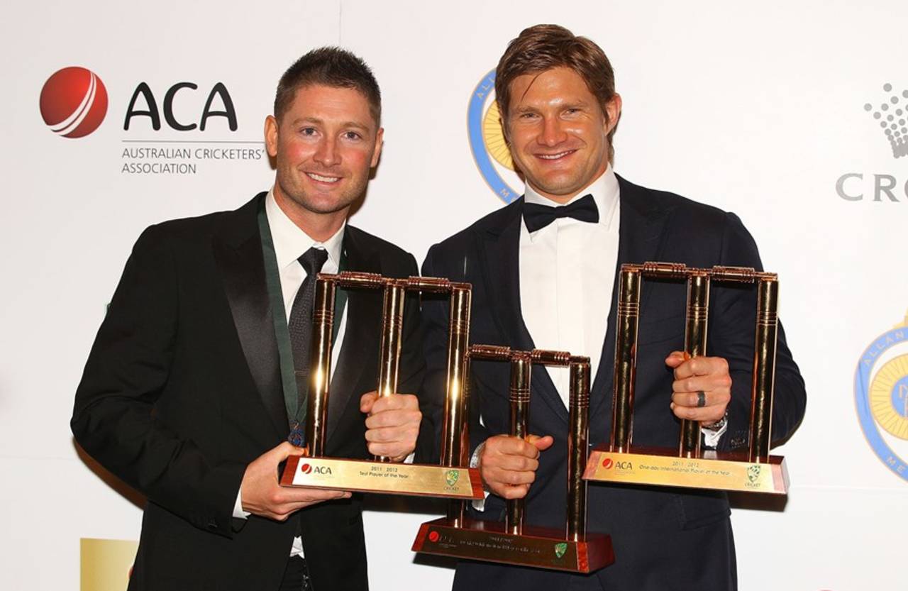 Michael Clarke and Shane Watson scooped the pool at Allan Border Medal night, Melbourne, February 27, 2012 