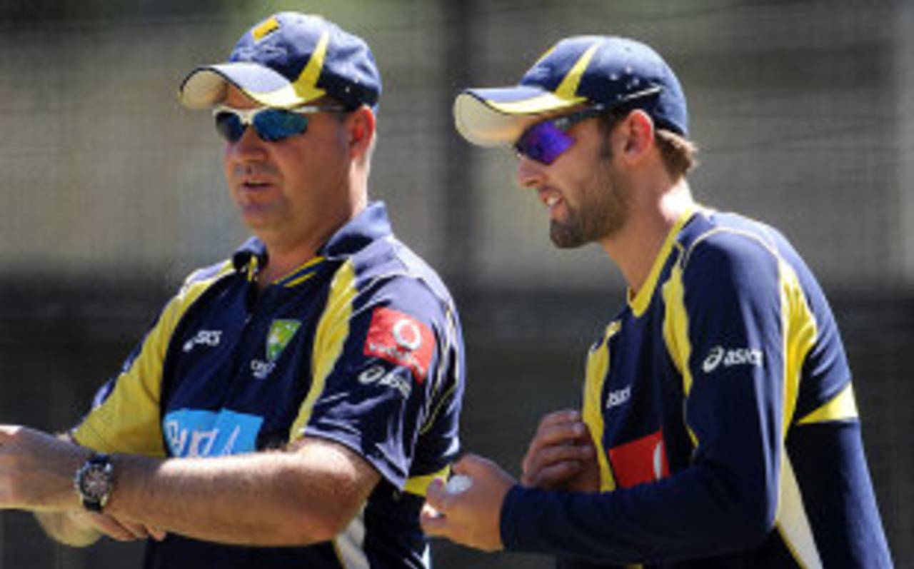 File photo: Nathan Lyon and Michael Beer both bowled lengthy spells in the nets, Lyon frequently in discussions with the coach Mickey Arthur&nbsp;&nbsp;&bull;&nbsp;&nbsp;AFP