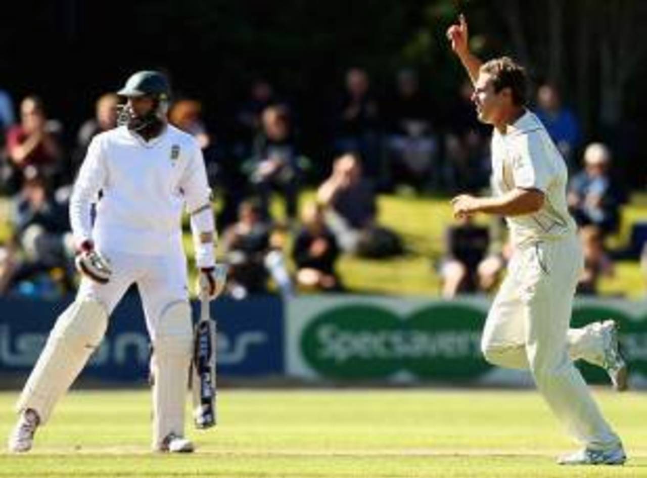 Doug Bracewell had Hashim Amla caught at slip, New Zealand v South Africa, 1st Test, Dunedin, 3rd day, March 9, 2012