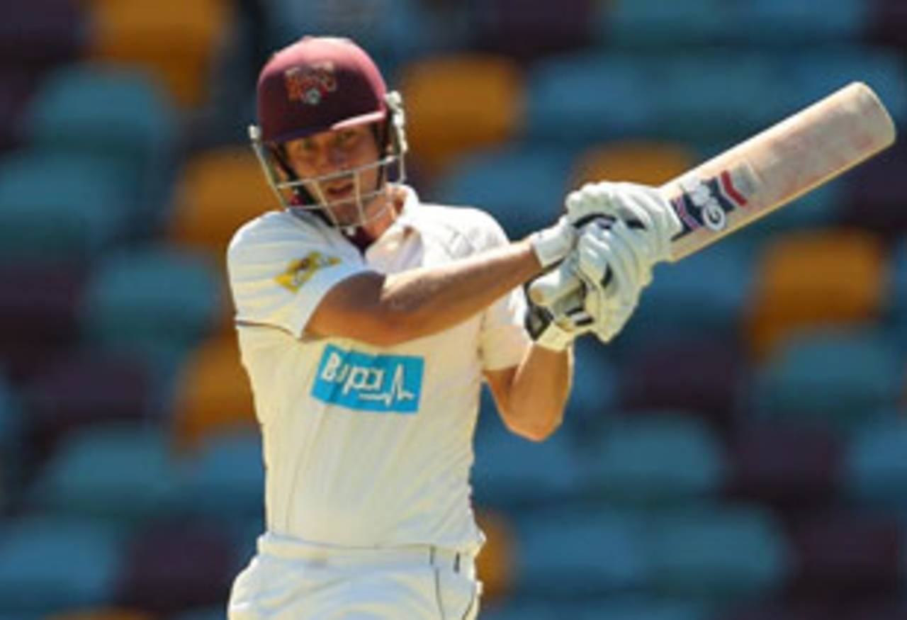 Joe Burns pulls during his century, Queensland v South Australia, Sheffield Shield, Brisbane, 2nd day, March 9, 2012